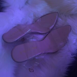 Liliana Clear-Strap Pointed Mules in Nude